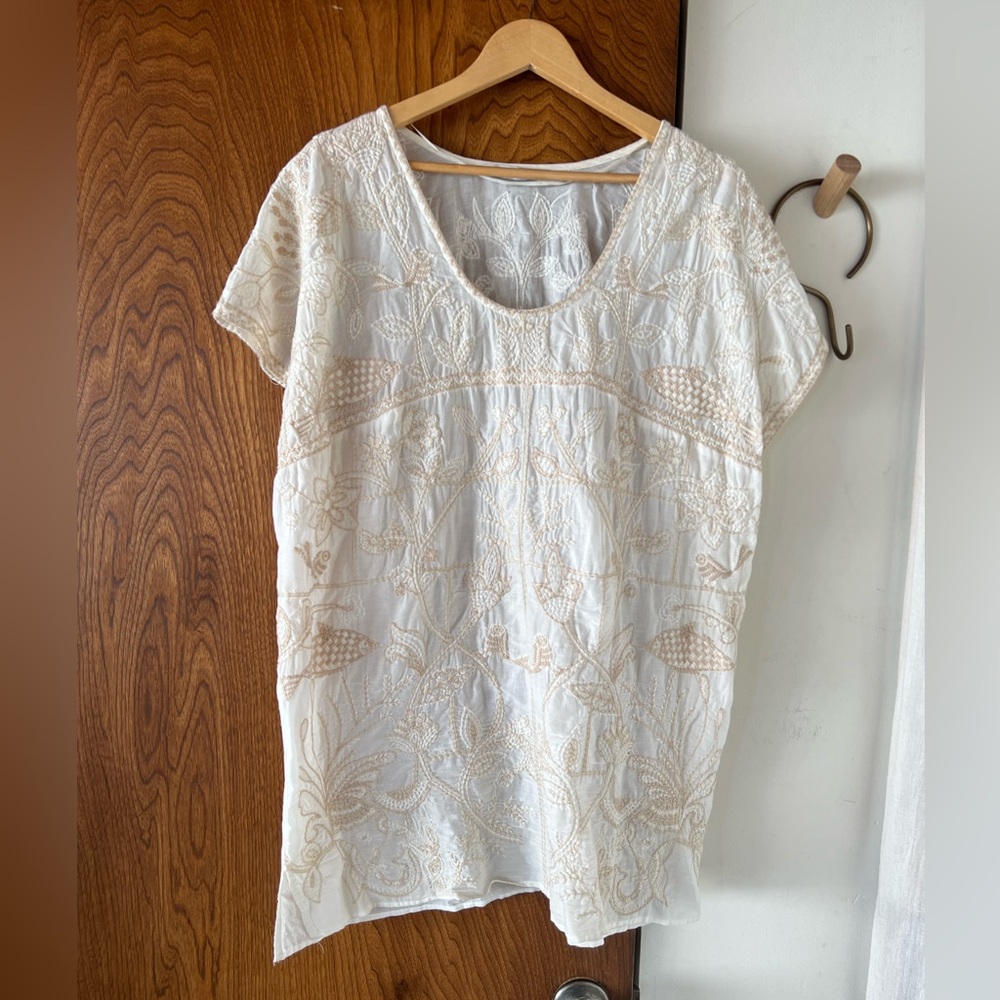 Zara embroidered mini dress size M cream